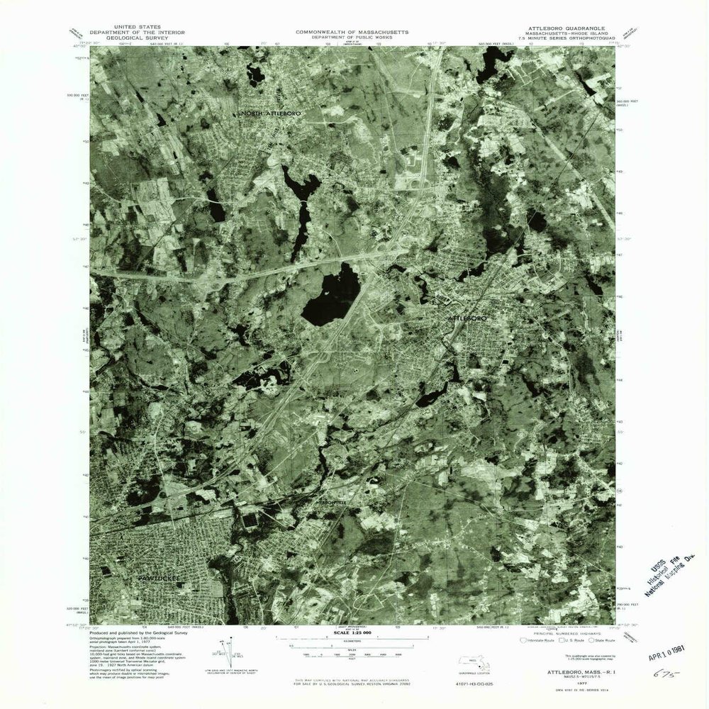 YellowMaps Attleboro MA topo map, 1:25000 Scale, 7.5 X 7.5 Minute, Historical, 1977, Updated 1981, 26.8 x 22 in - Polypropylene