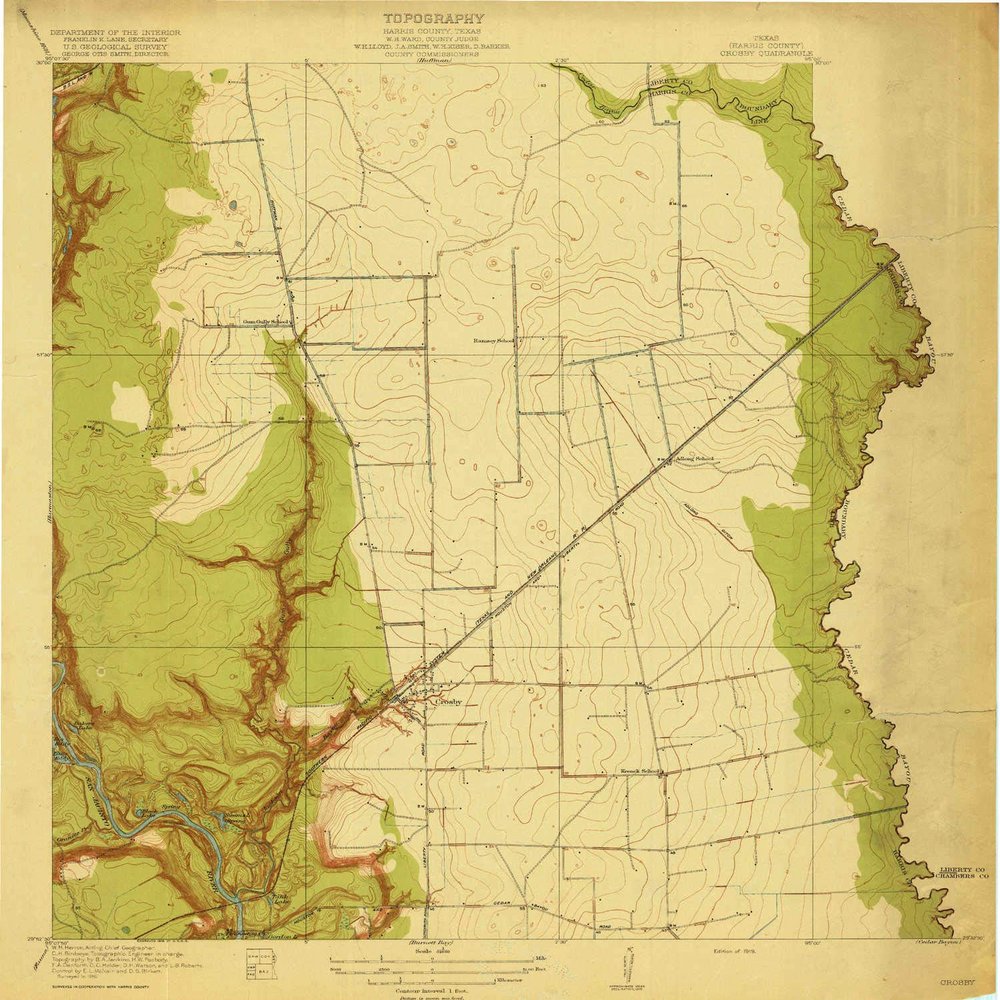 YellowMaps Crosby TX topo map, 1:31680 Scale, 7.5 X 7.5 Minute, Historical, 1919, 19.7 x 19.7 in - Tyvek