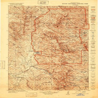 YellowMaps Rocky Mountain National Park CO topo map, 1:125000 Scale, 30 X 30 Minute, Historical, 1919, 22.6 x 16.4 in - Tyvek