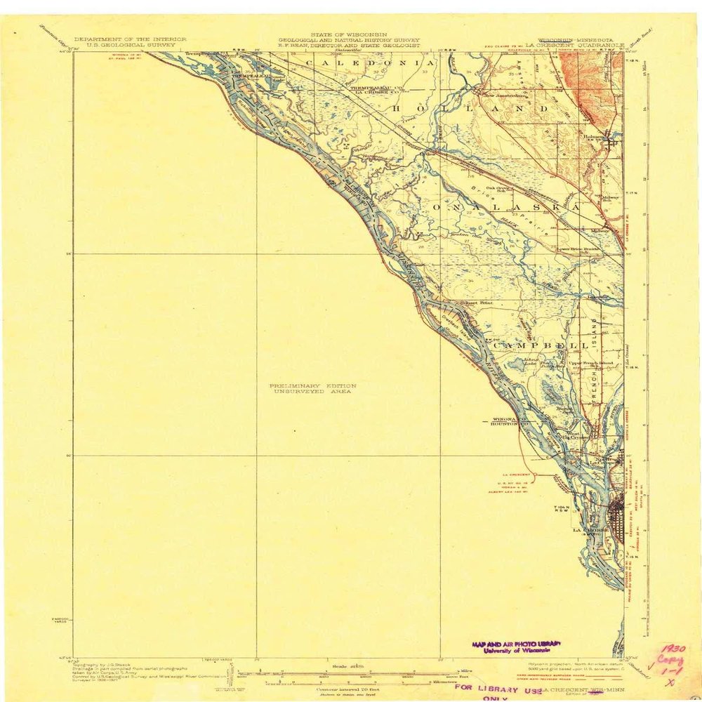 YellowMaps La Crescent MN topo map, 1:62500 Scale, 15 X 15 Minute, Historical, 1930, 20.26 x 16.15 in - Polypropylene