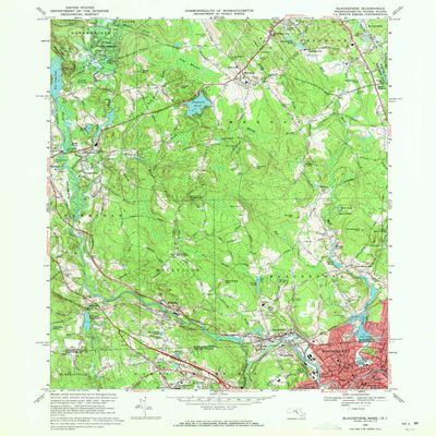 YellowMaps Blackstone MA topo map, 1:24000 Scale, 7.5 X 7.5 Minute, Historical, 1969, Updated 1971, 26.9 x 21.9 in - Tyvek