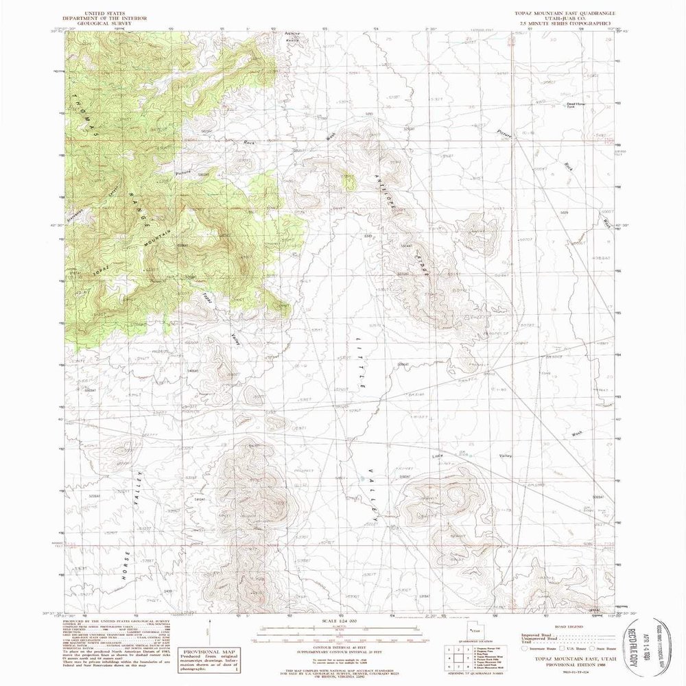 YellowMaps Topaz Mountain East UT topo map, 1:24000 Scale, 7.5 X 7.5 Minute, Historical, 1988, Updated 1989, 26.68 x 21.82 in - Tyvek