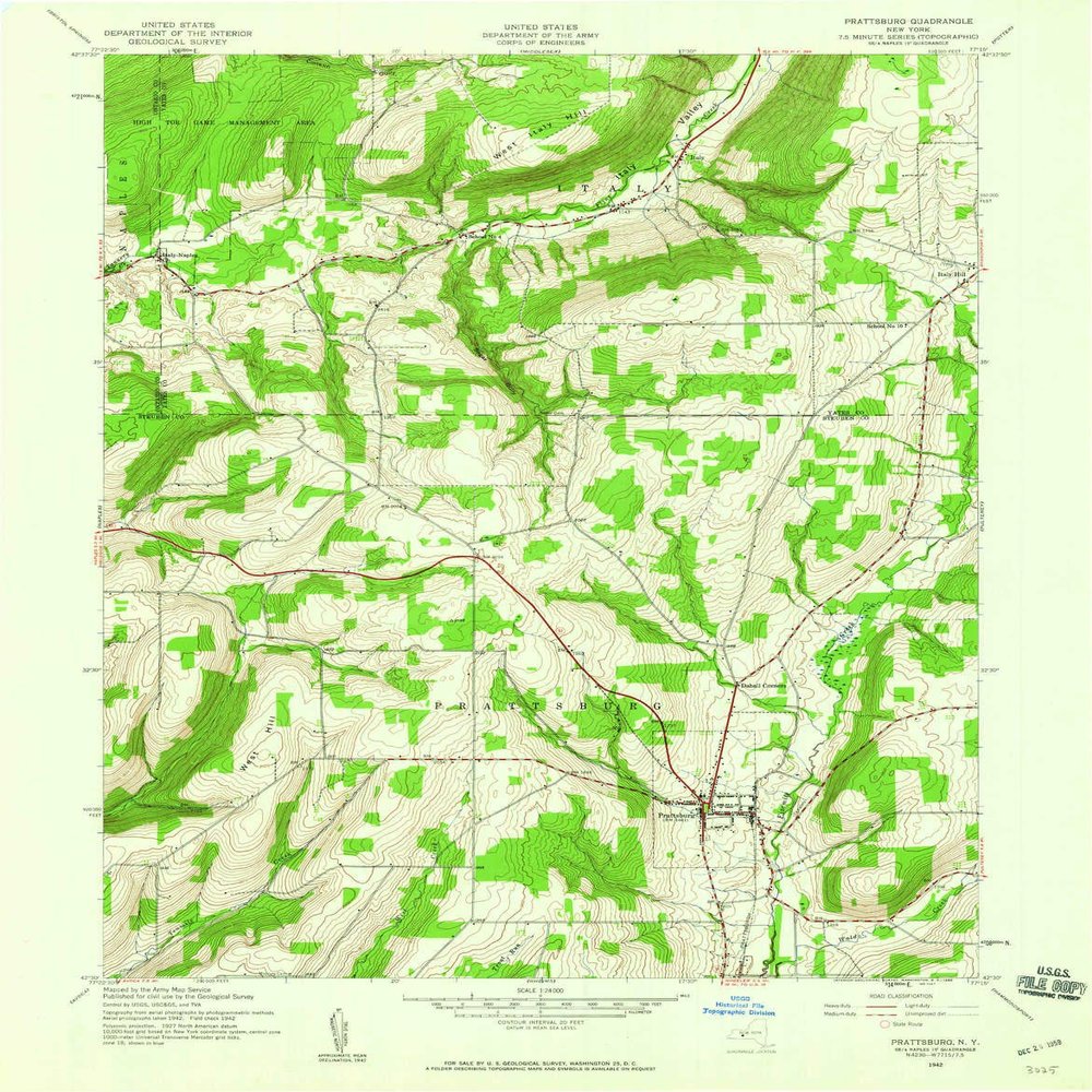 YellowMaps Prattsburg NY topo map, 1:24000 Scale, 7.5 X 7.5 Minute, Historical, 1942, Updated 1960, 26.9 x 21 in - Polypropylene