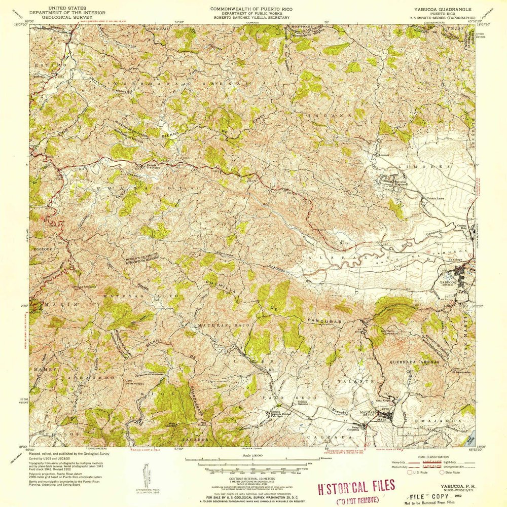 YellowMaps Yabucoa PR topo map, 1:30000 Scale, 7.5 X 7.5 Minute, Historical, 1952, Updated 1953, 21.8 x 19.7 in - Tyvek