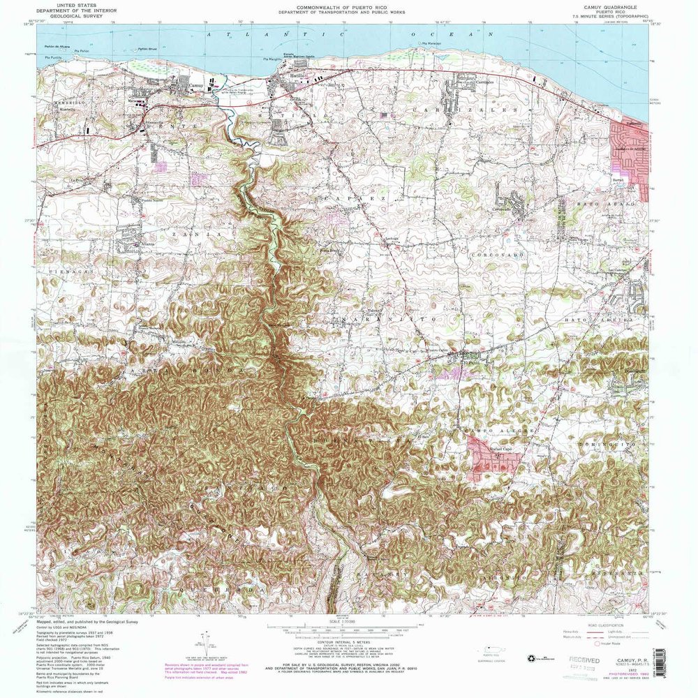 YellowMaps Camuy PR topo map, 1:20000 Scale, 7.5 X 7.5 Minute, Historical, 1972, Updated 1982, 32.2 x 29.6 in - Polypropylene