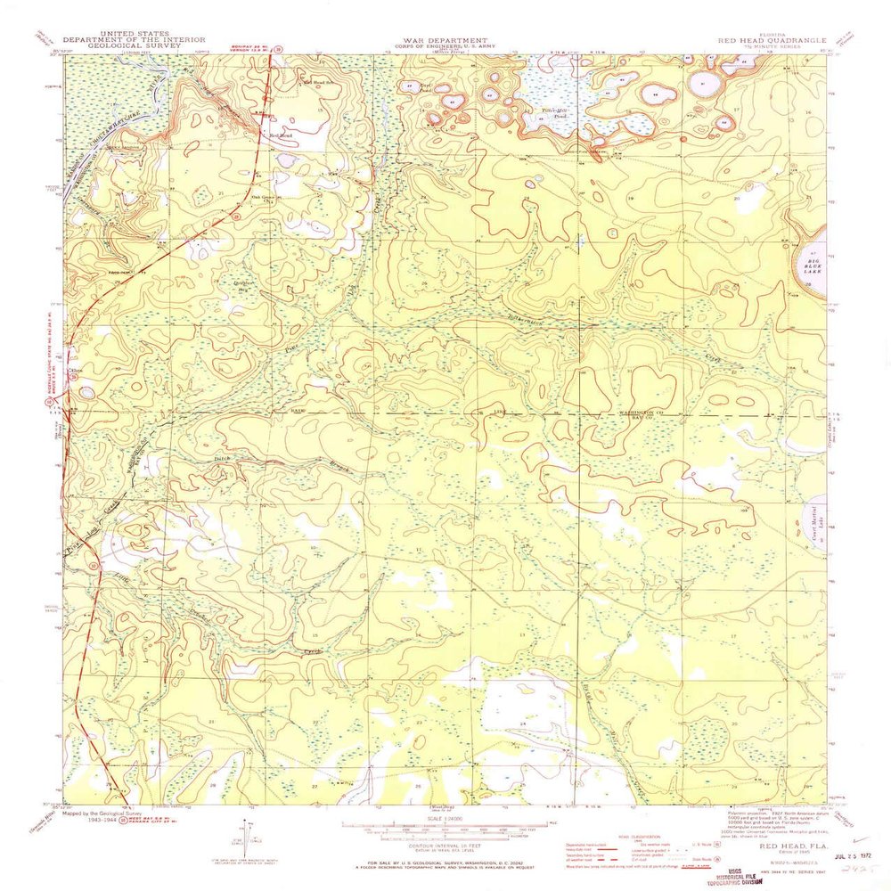 YellowMaps Red Head FL topo map, 1:24000 Scale, 7.5 X 7.5 Minute, Historical, 1945, Updated 1972, 27 x 23 in - Tyvek