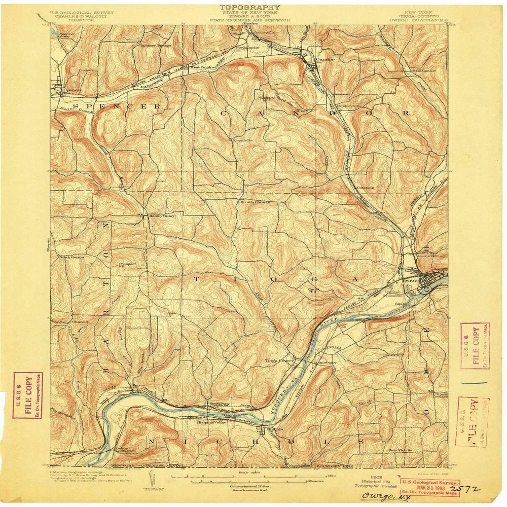 YellowMaps Owego NY topo map, 1:62500 Scale, 15 X 15 Minute, Historical, 1903, 20.2 x 16.6 in - Polypropylene