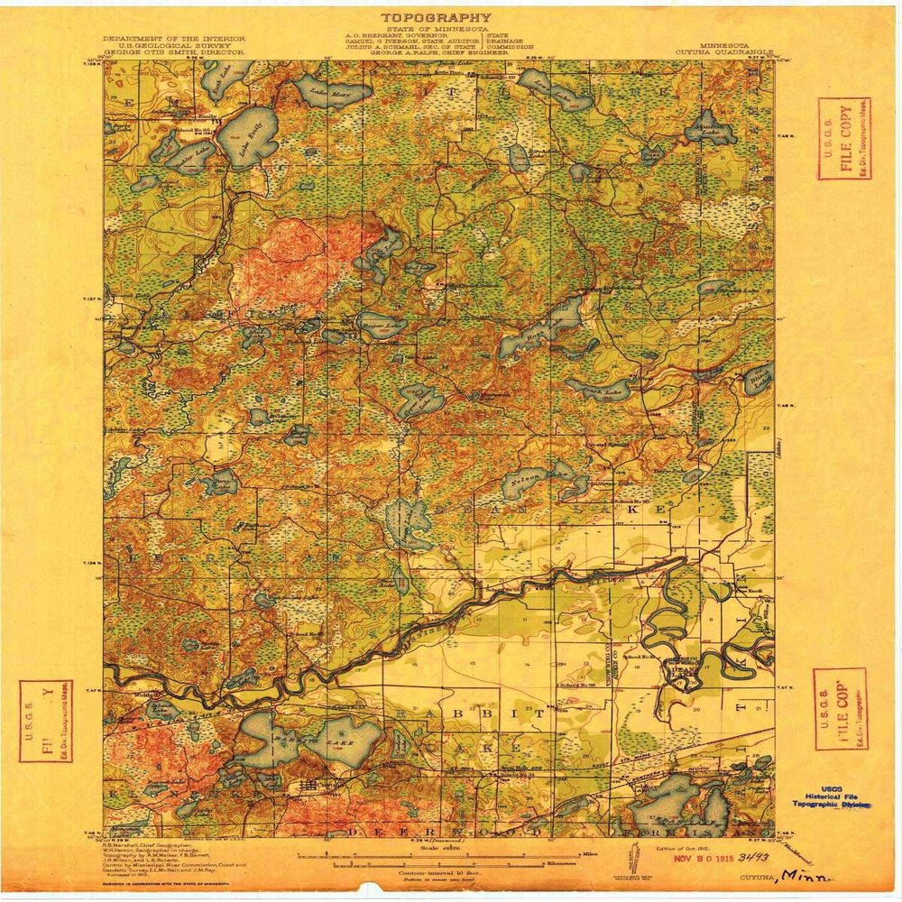 YellowMaps Cuyuna MN topo map, 1:62500 Scale, 15 X 15 Minute, Historical, 1915, 20.31 x 16.22 in - Polypropylene