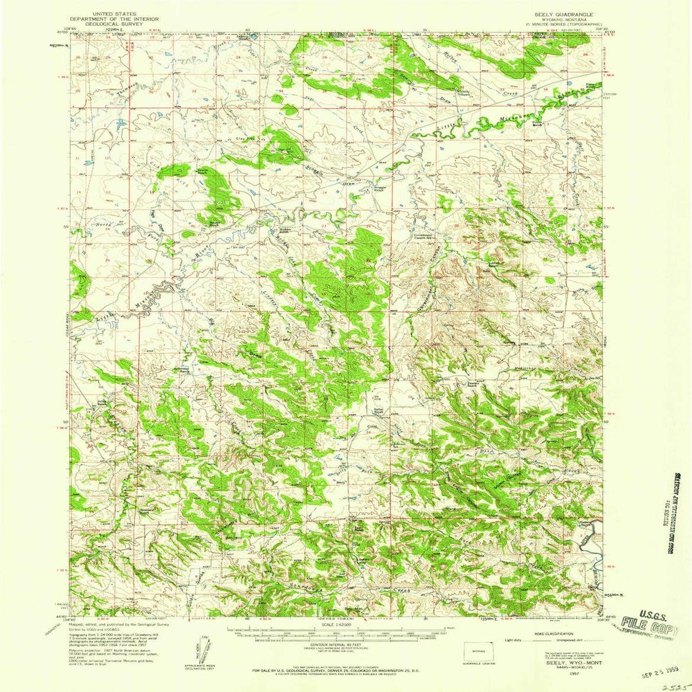 YellowMaps Seely WY topo map, 1:62500 Scale, 15 X 15 Minute, Historical, 1957, Updated 1959, 20.7 x 16.2 in - Polypropylene