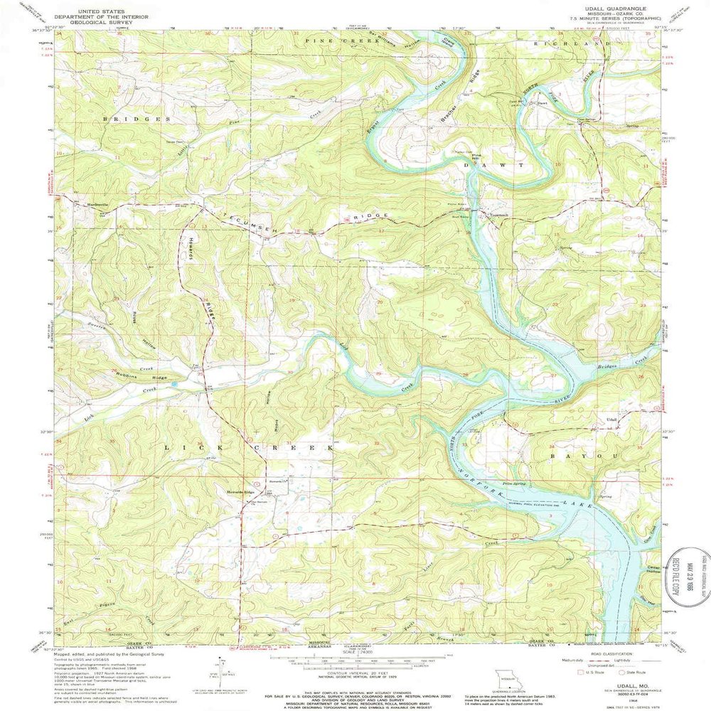 YellowMaps Udall MO topo map, 1:24000 Scale, 7.5 X 7.5 Minute, Historical, 1968, Updated 1986, 26.8 x 21.5 in - Tyvek