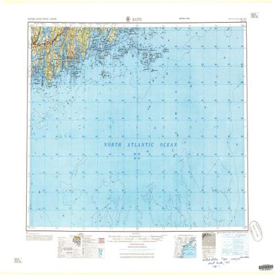 YellowMaps Bath ME topo map, 1:250000 Scale, 1 X 2 Degree, Historical, 1957, Updated 1957, 24.1 x 32.8 in - Tyvek