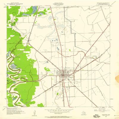YellowMaps Angleton TX topo map, 1:24000 Scale, 7.5 X 7.5 Minute, Historical, 1943, Updated 1958, 26.9 x 23 in - Polypropylene