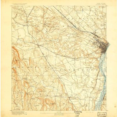 YellowMaps Albany NY topo map, 1:62500 Scale, 15 X 15 Minute, Historical, 1893, Updated 1893, 19.57 x 16 in - Polypropylene