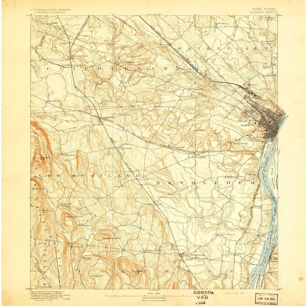 YellowMaps Albany NY topo map, 1:62500 Scale, 15 X 15 Minute, Historical, 1893, Updated 1893, 19.57 x 16 in - Polypropylene