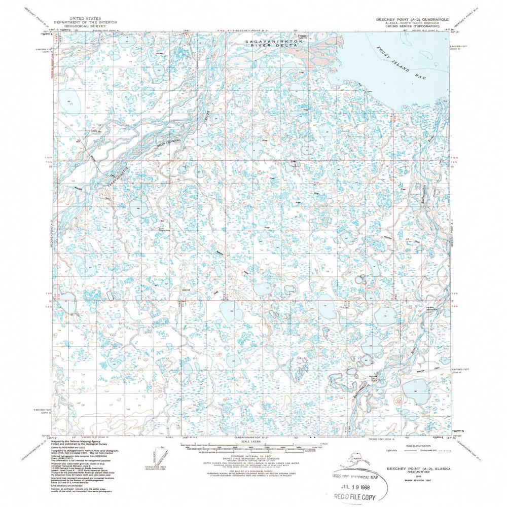 YellowMaps Beechey Point A 2 AK topo map, 1:63360 Scale, 15 X 15 Minute, Historical, 1955, Updated 1988, 21.7 x 18.1 in - Polypropylene