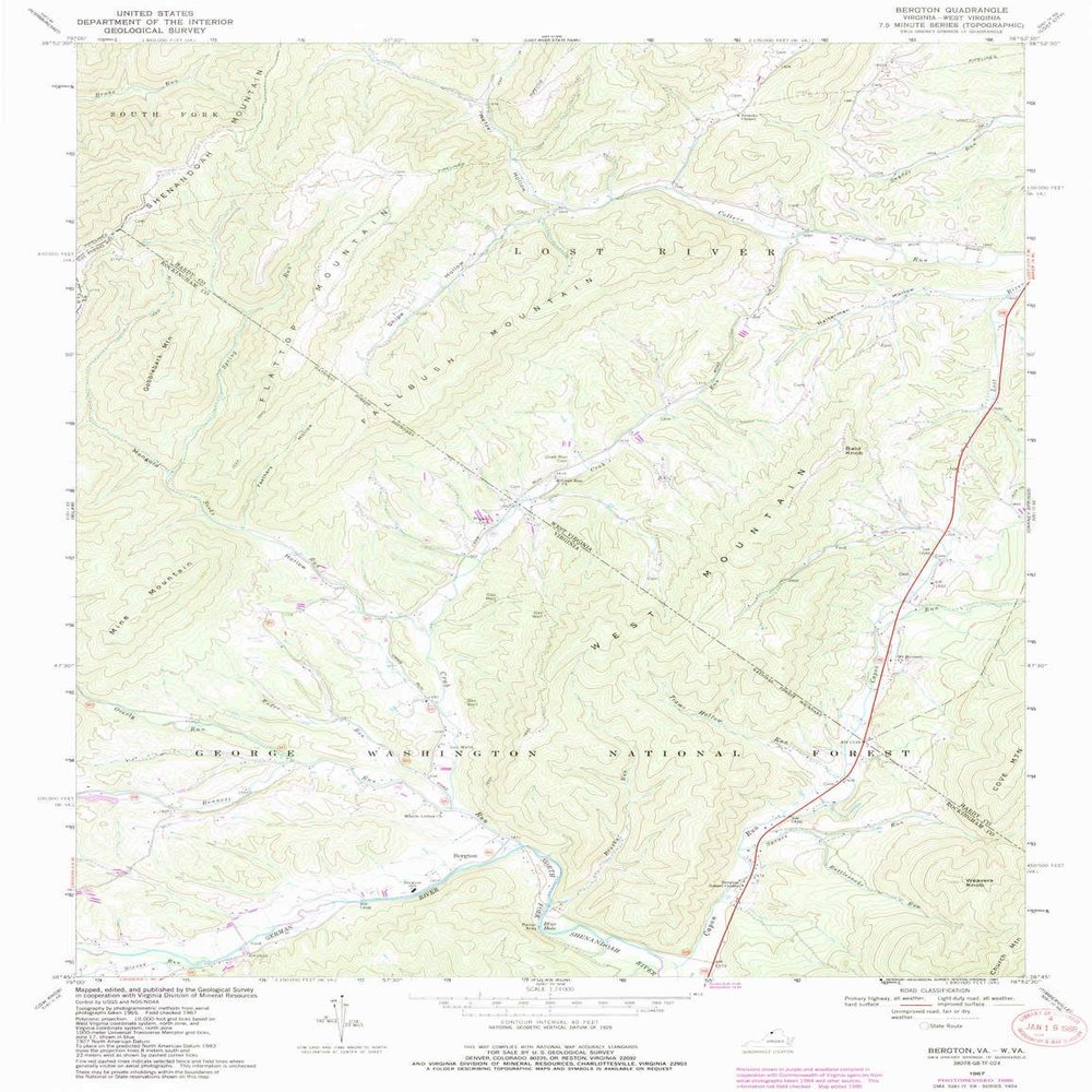 YellowMaps Bergton VA topo map, 1:24000 Scale, 7.5 X 7.5 Minute, Historical, 1967, Updated 1987, 26.62 x 20.5 in - Tyvek