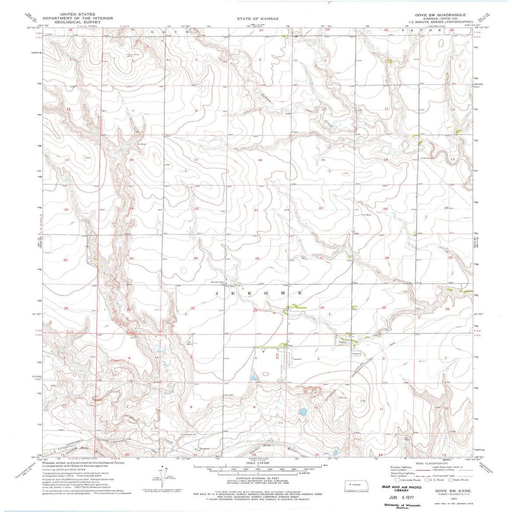 YellowMaps Gove SW KS topo map, 1:24000 Scale, 7.5 X 7.5 Minute, Historical, 1974, Updated 1976, 27.14 x 21.19 in - Tyvek