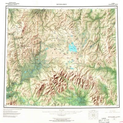 YellowMaps Bendeleben AK topo map, 1:250000 Scale, 1 X 3 Degree, Historical, 1950, Updated 1967, 22.3 x 24.7 in - Polypropylene