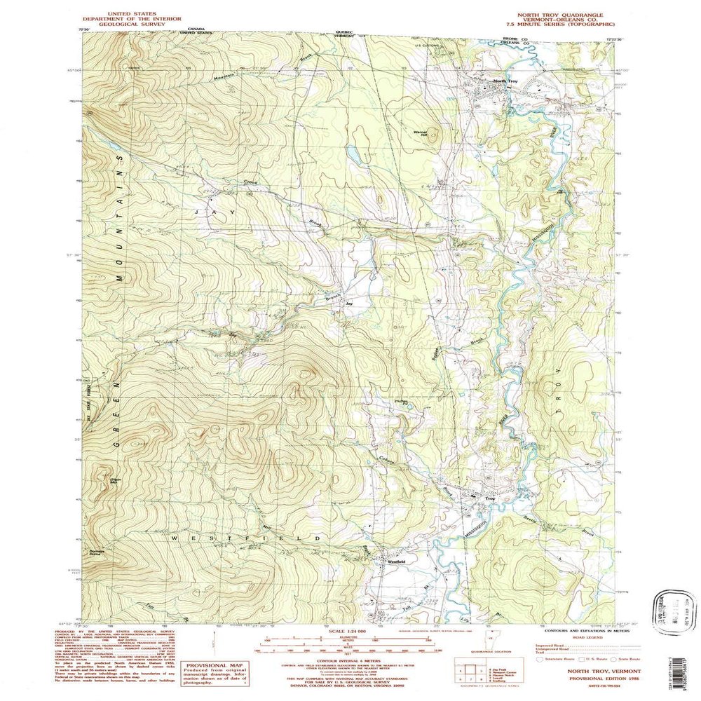 YellowMaps North Troy VT topo map, 1:24000 Scale, 7.5 X 7.5 Minute, Historical, 1986, Updated 1986, 28.9 x 21.3 in - Polypropylene