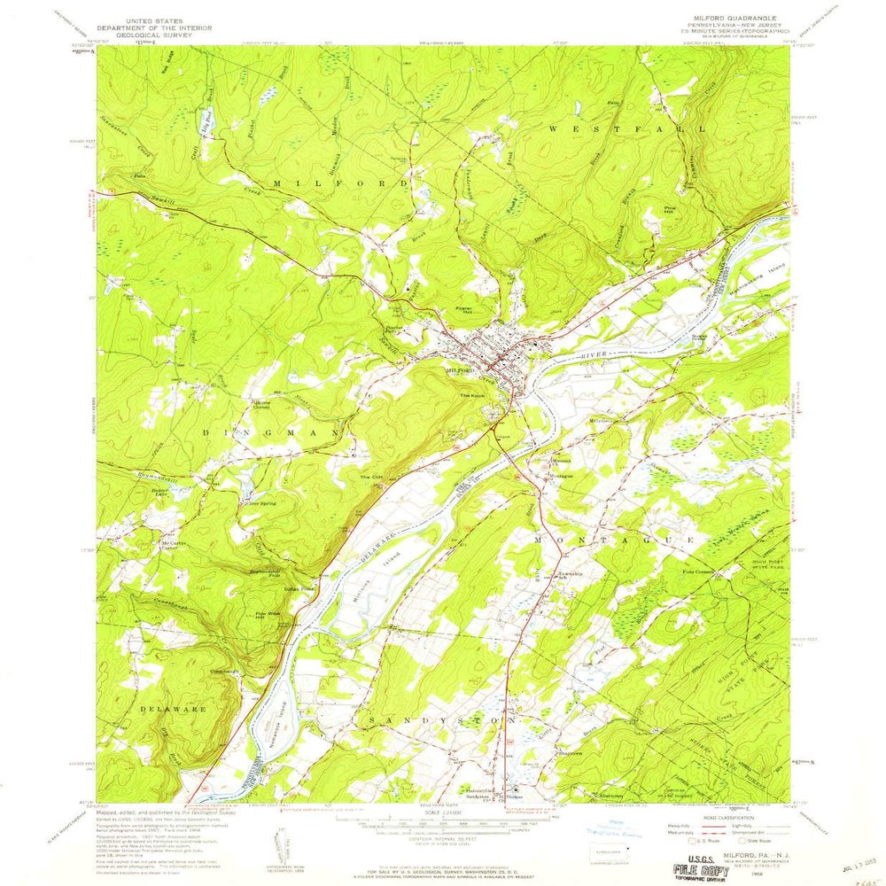 YellowMaps Milford PA topo map, 1:24000 Scale, 7.5 X 7.5 Minute, Historical, 1958, Updated 1959, 26.6 x 21.9 in - Polypropylene