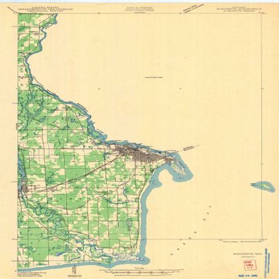 YellowMaps Marinette WI topo map, 1:48000 Scale, 15 X 15 Minute, Historical, 1939, 28.14 x 18.46 in - Polypropylene