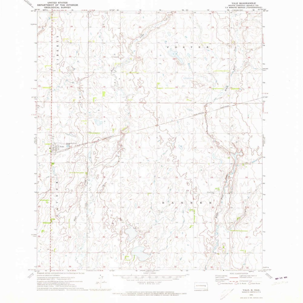 Yale SD topo map, 1:24000 Scale, 7.5 X 7.5 Minute, Historical, 1971, Updated 1973, 26.7 x 22 in - Polypropylene