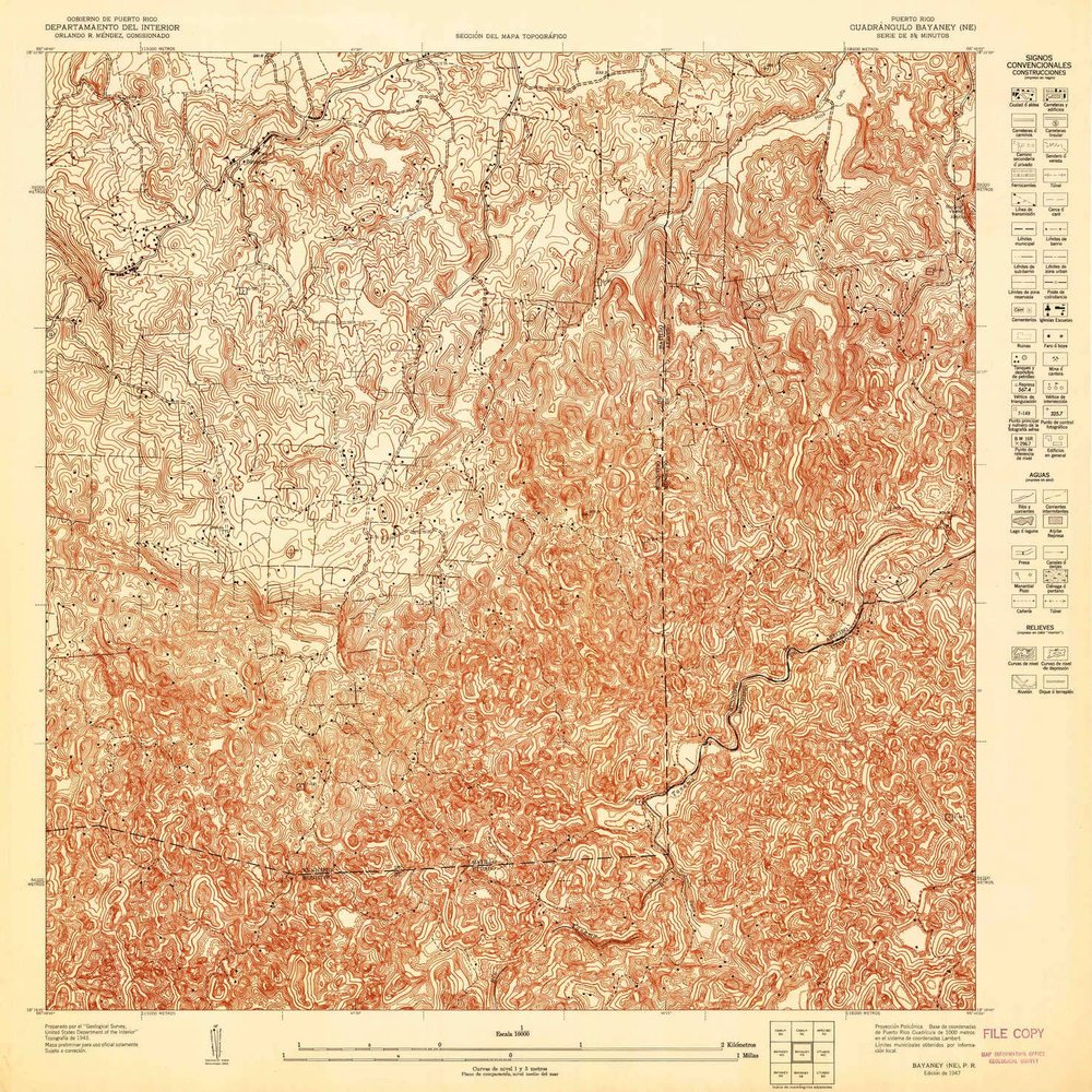 YellowMaps Bayaney NE PR topo map, 1:10000 Scale, 3.75 X 3.75 Minute, Historical, 1947, 31 x 30.5 in - Polypropylene