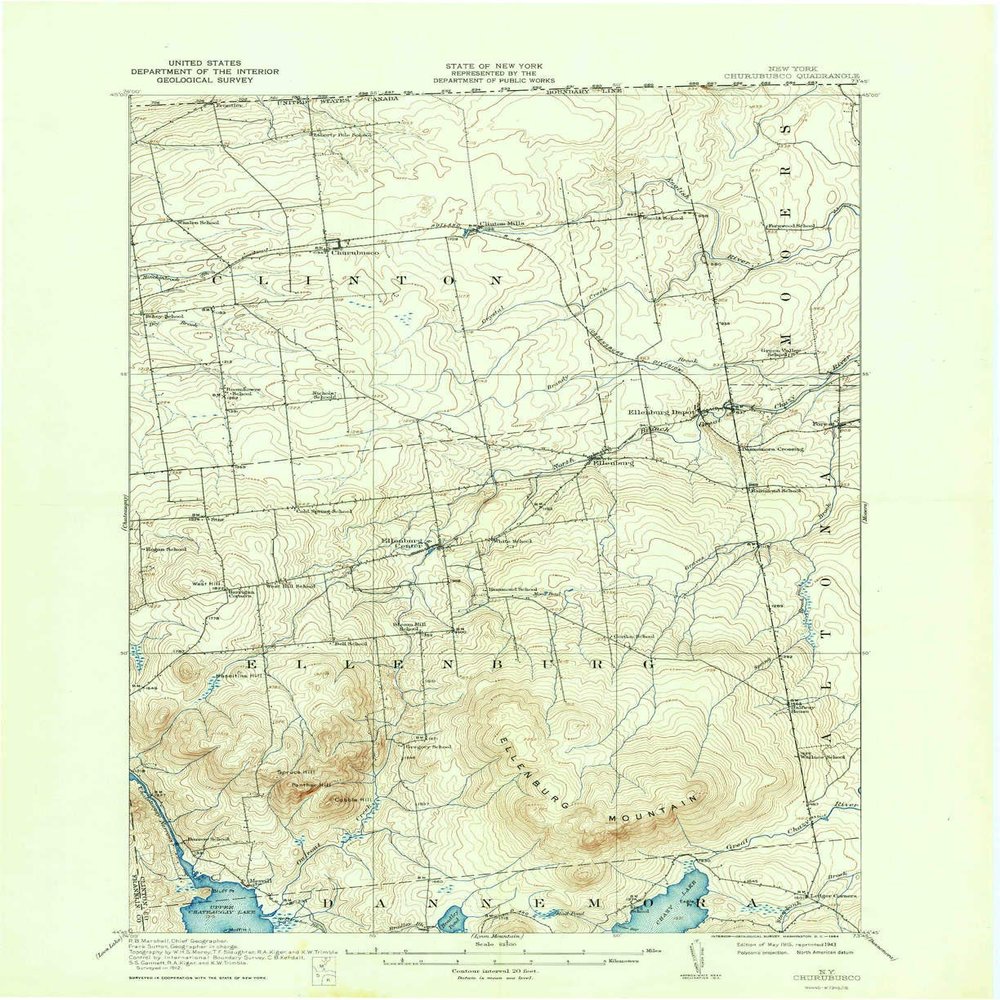 YellowMaps Churubusco NY topo map, 1:62500 Scale, 15 X 15 Minute, Historical, 1915, Updated 1964, 20.9 x 17 in - Polypropylene