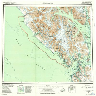 YellowMaps Mt Fairweather AK topo map, 1:250000 Scale, 1 X 2 Degree, Historical, 1951, Updated 1955, 22.4 x 25.5 in - Tyvek
