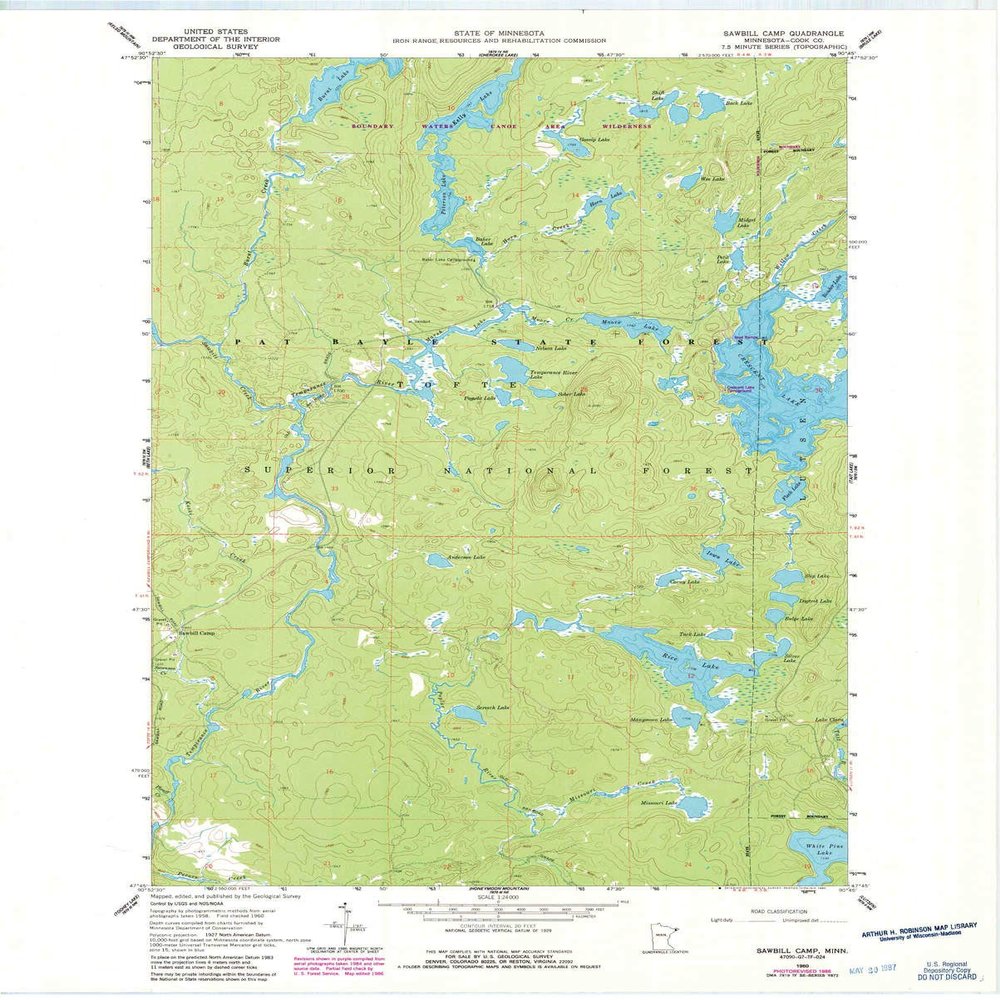 YellowMaps Sawbill Camp MN topo map, 1:24000 Scale, 7.5 X 7.5 Minute, Historical, 1960, Updated 1986, 27.23 x 21.53 in - Polypropylene