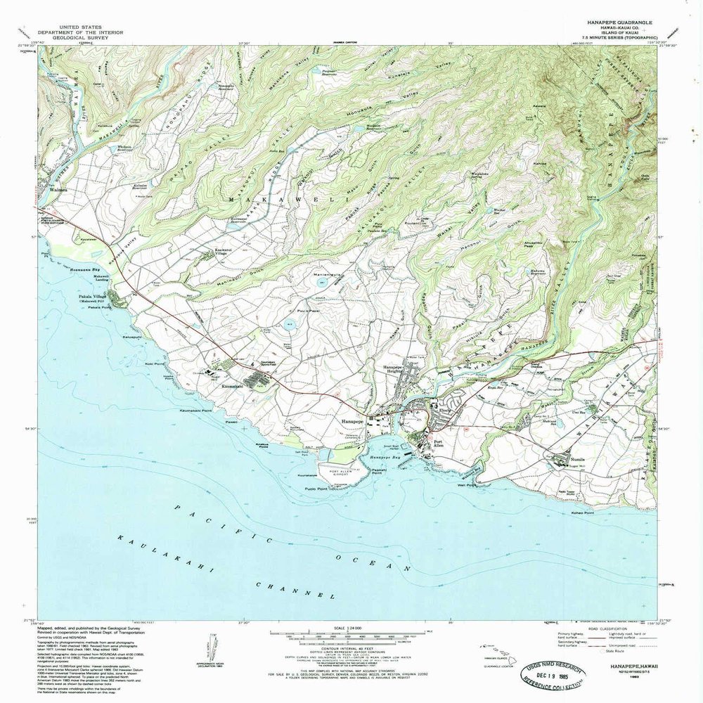 YellowMaps Hanapepe HI topo map, 1:24000 Scale, 7.5 X 7.5 Minute, Historical, 1983, Updated 1985, 27.8 x 24 in - Tyvek