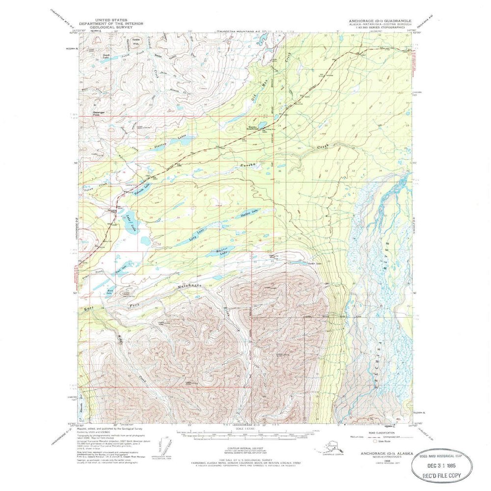 YellowMaps Anchorage D 1 AK topo map, 1:63360 Scale, 15 X 15 Minute, Historical, 1948, Updated 1986, 21.8 x 18 in - Tyvek