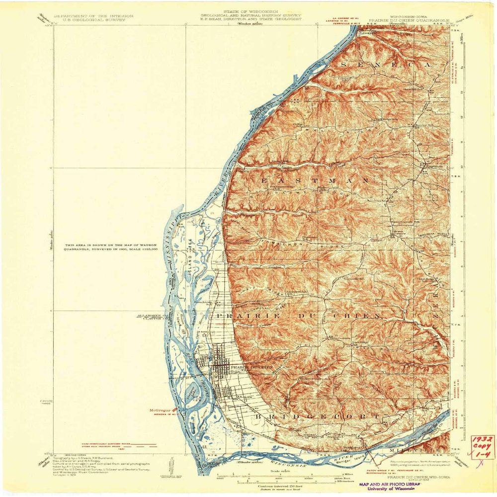 YellowMaps Prairie Du Chien WI topo map, 1:62500 Scale, 15 X 15 Minute, Historical, 1932, 20.29 x 16.08 in - Polypropylene