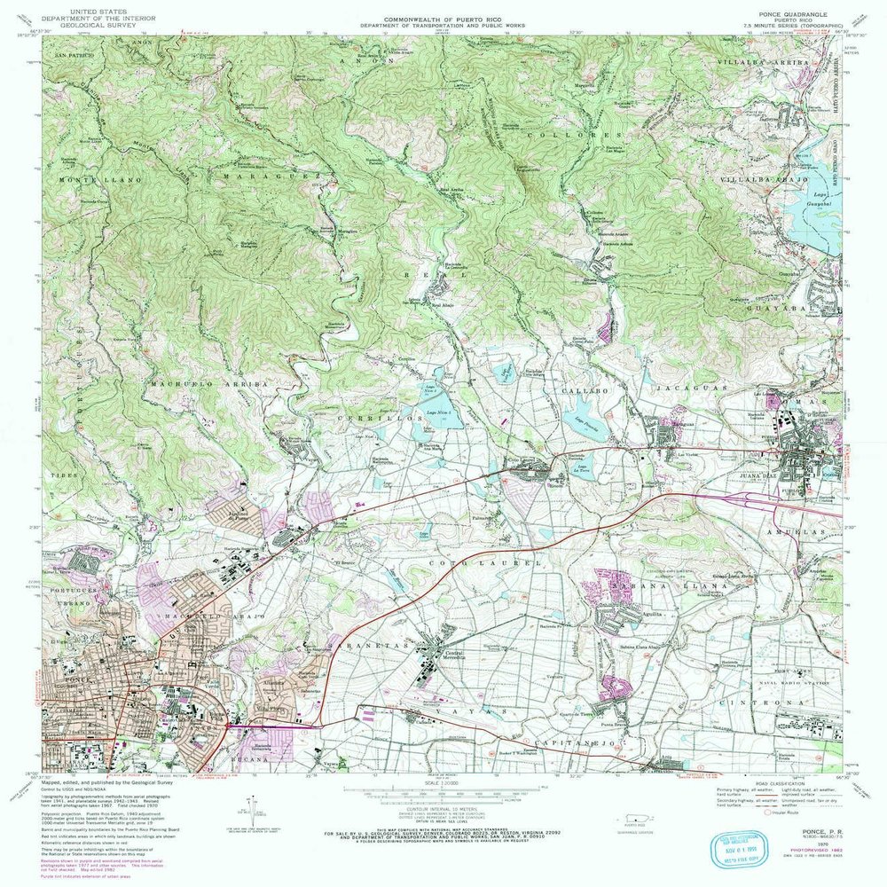 YellowMaps Ponce PR topo map, 1:20000 Scale, 7.5 X 7.5 Minute, Historical, 1970, Updated 1982, 32.8 x 28.9 in - Tyvek