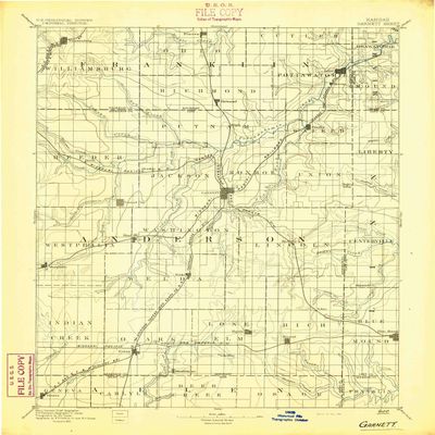 YellowMaps Garnett KS topo map, 1:125000 Scale, 30 X 30 Minute, Historical, 1894, 20 x 16.59 in - Tyvek