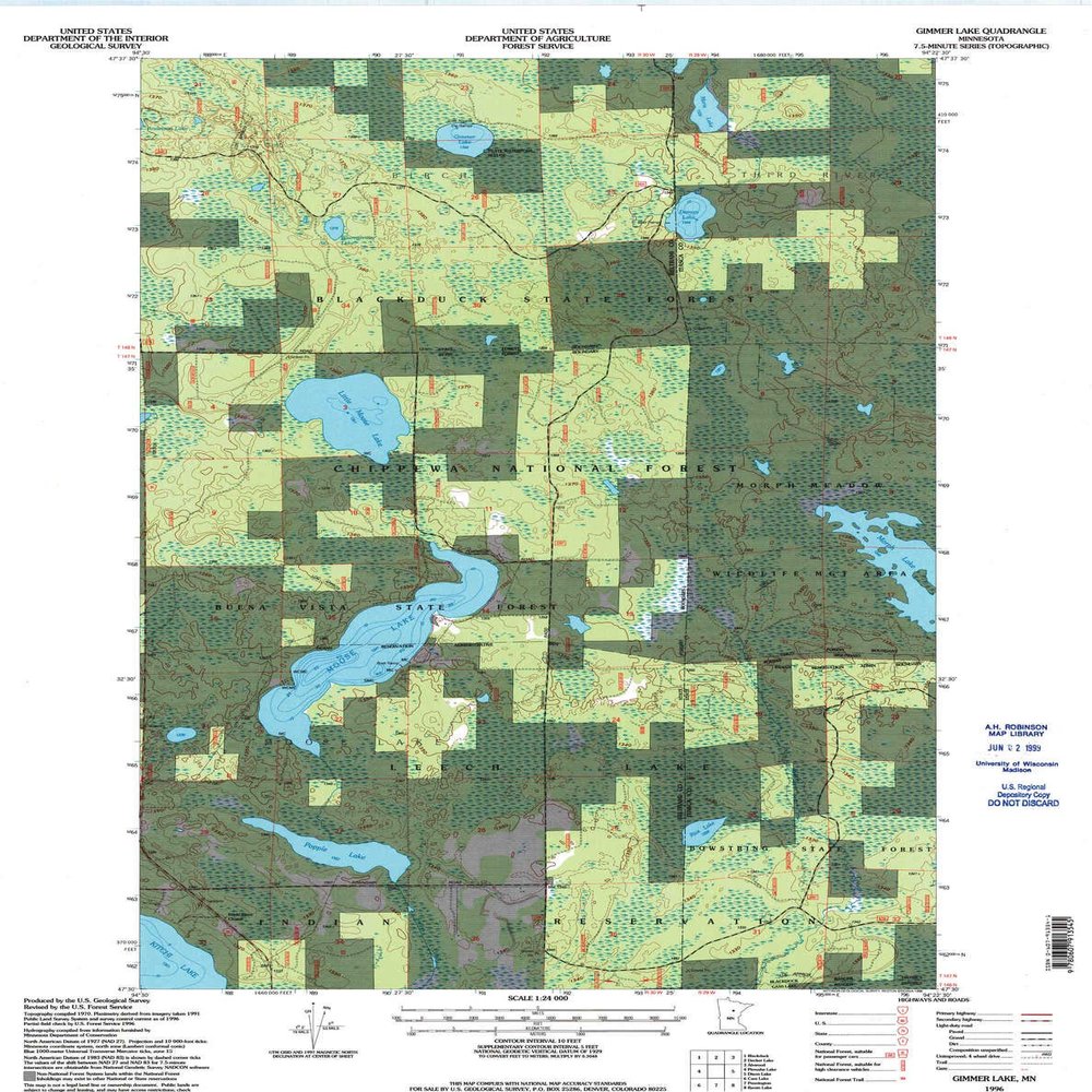 YellowMaps Gimmer Lake MN topo map, 1:24000 Scale, 7.5 X 7.5 Minute, Historical, 1996, Updated 1998, 27.23 x 21.53 in - Polypropylene