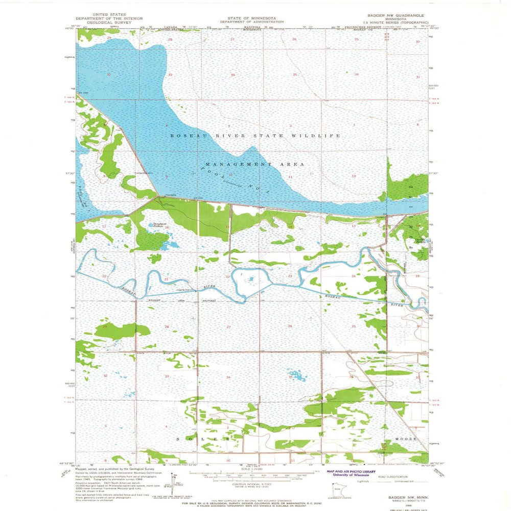 YellowMaps Badger NW MN topo map, 1:24000 Scale, 7.5 X 7.5 Minute, Historical, 1966, Updated 1967, 26.79 x 21.76 in - Tyvek
