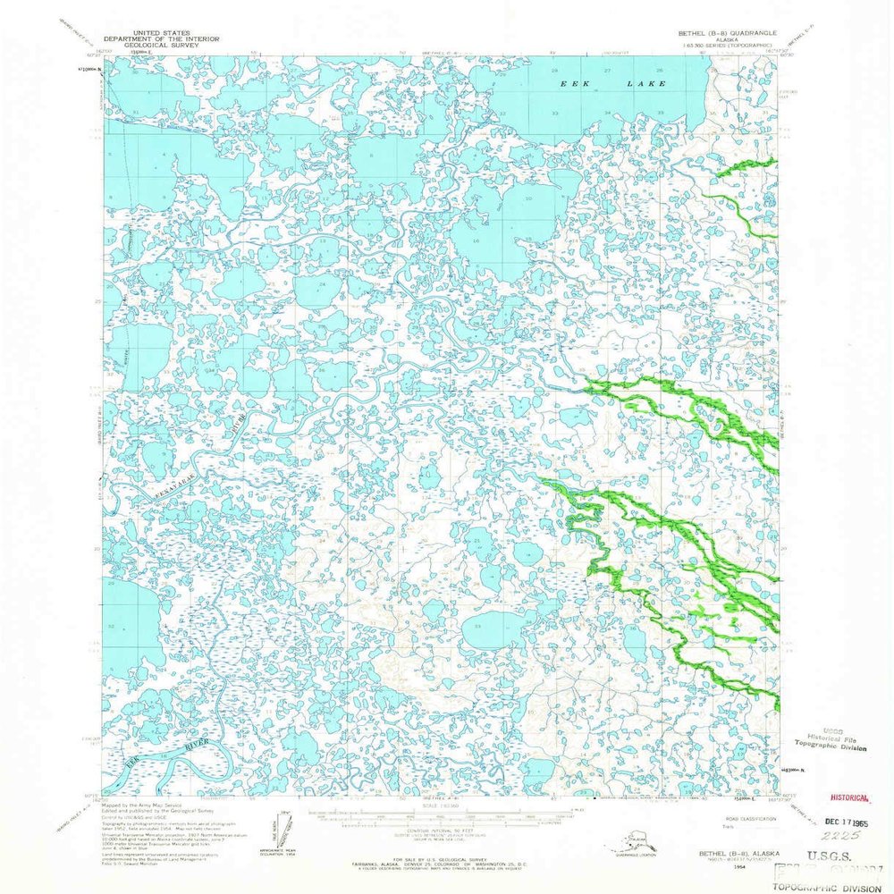 YellowMaps Bethel B 8 AK topo map, 1:63360 Scale, 15 X 15 Minute, Historical, 1954, Updated 1965, 20.9 x 17 in - Tyvek