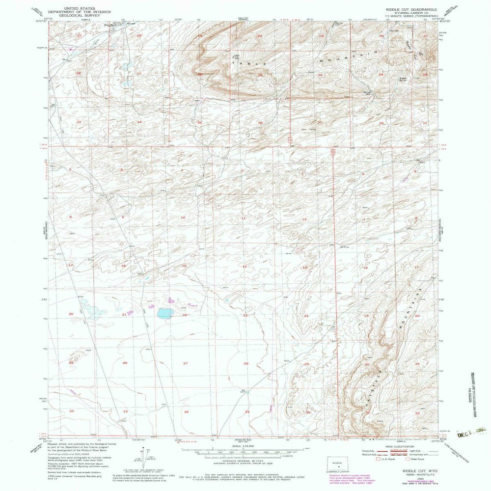 YellowMaps Riddle Cut WY topo map, 1:24000 Scale, 7.5 X 7.5 Minute, Historical, 1953, Updated 1983, 26.8 x 21.4 in - Polypropylene