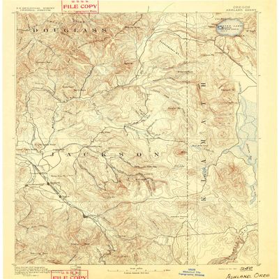 YellowMaps Ashland OR topo map, 1:250000 Scale, 1 X 1 Degree, Historical, 1891, 19.4 x 15 in - Tyvek