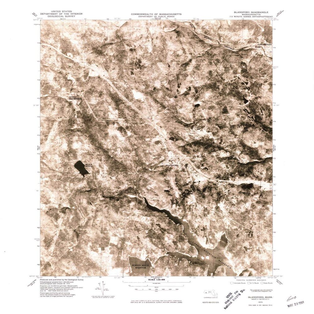 YellowMaps Blandford MA topo map, 1:25000 Scale, 7.5 X 7.5 Minute, Historical, 1975, Updated 1981, 26.8 x 22 in - Tyvek