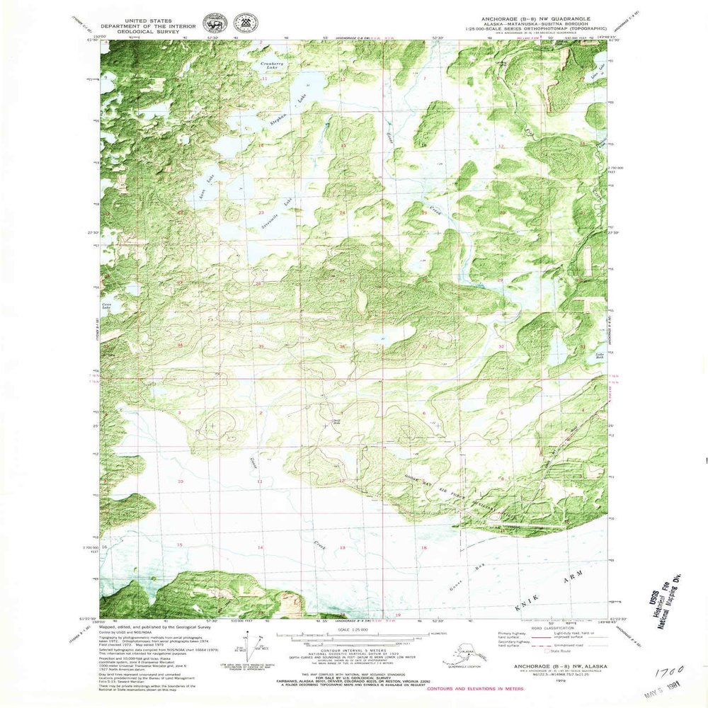 YellowMaps Anchorage B 8 NW AK topo map, 1:25000 Scale, 7.5 X 7.5 Minute, Historical, 1979, Updated 1980, 26.8 x 22 in - Polypropylene