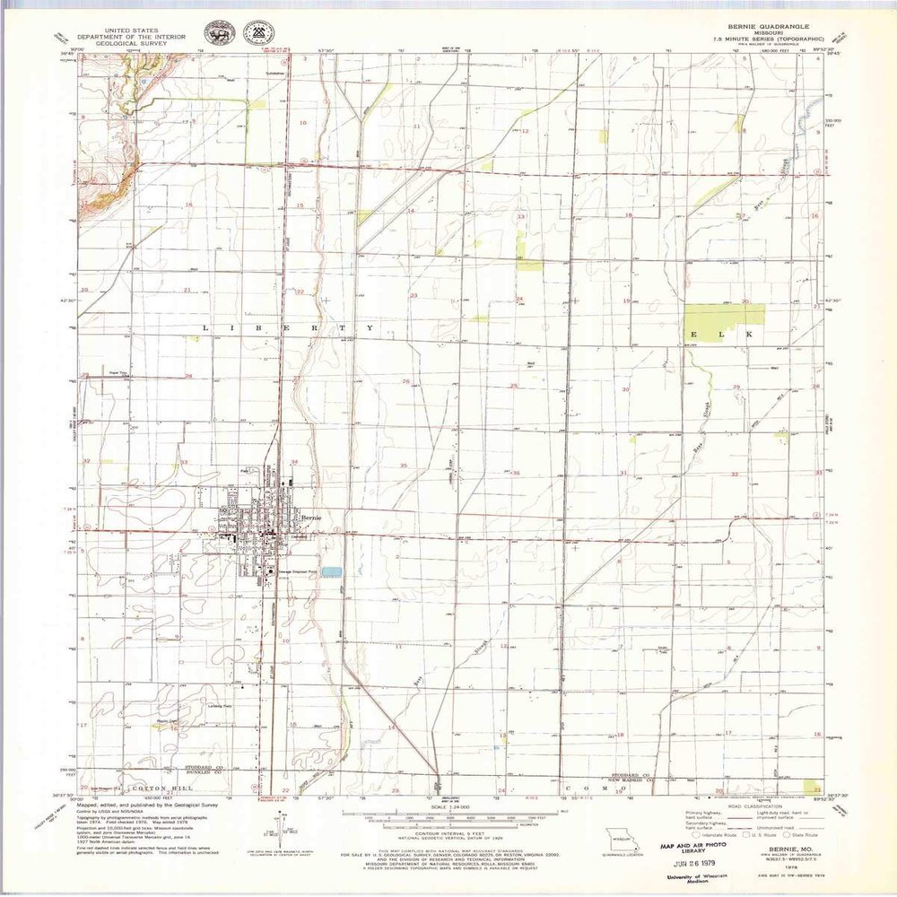YellowMaps Bernie MO topo map, 1:24000 Scale, 7.5 X 7.5 Minute, Historical, 1978, Updated 1979, 27.5 x 22 in - Polypropylene
