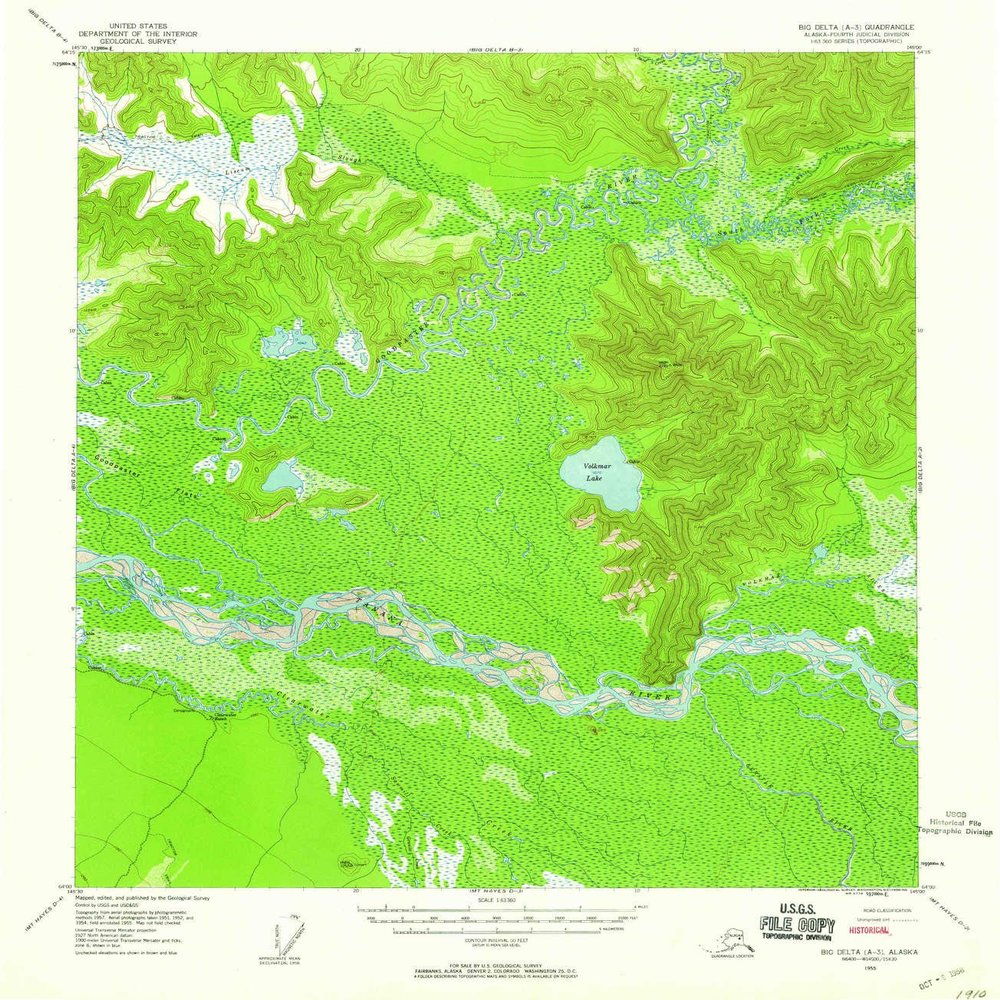 YellowMaps Big Delta A 3 AK topo map, 1:63360 Scale, 15 X 15 Minute, Historical, 1955, Updated 1958, 20.7 x 18 in - Tyvek