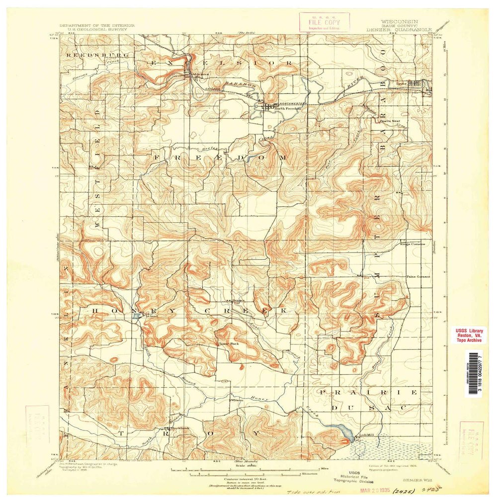 YellowMaps Denzer WI topo map, 1:62500 Scale, 15 X 15 Minute, Historical, 1901, Updated 1929, 20.44 x 17.03 in - Tyvek