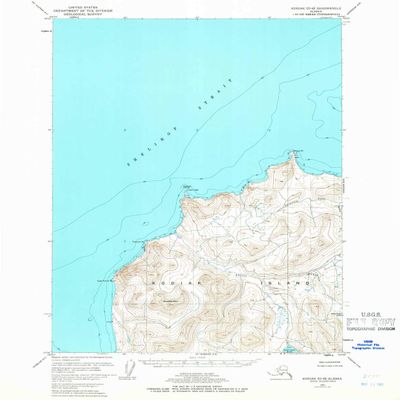 YellowMaps Kodiak D 6 AK topo map, 1:63360 Scale, 15 X 15 Minute, Historical, 1951, Updated 1966, 20.7 x 17 in - Tyvek