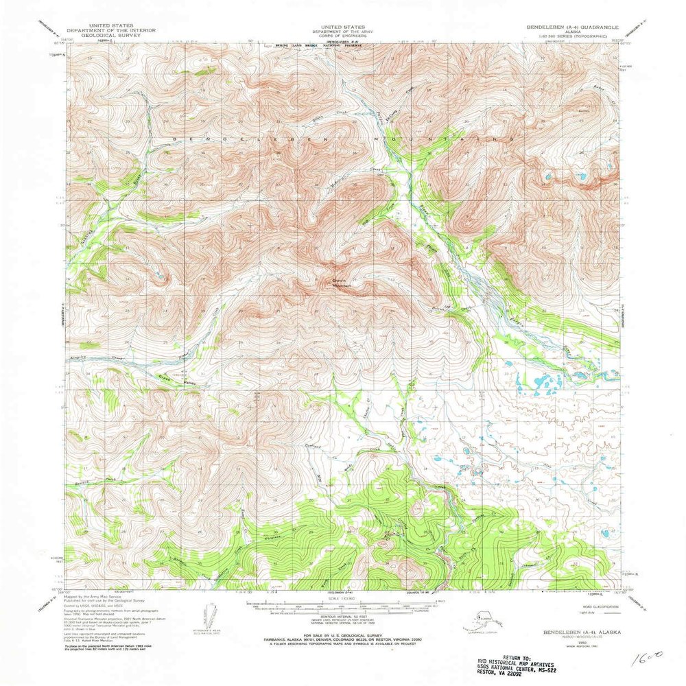 YellowMaps Bendeleben A 4 AK topo map, 1:63360 Scale, 15 X 15 Minute, Historical, 1950, Updated 1982, 21.7 x 18.1 in - Polypropylene