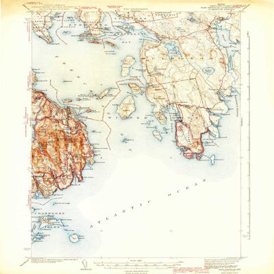 YellowMaps Bar Harbor ME topo map, 1:62500 Scale, 15 X 15 Minute, Historical, 1942, 21.9 x 16.5 in - Tyvek