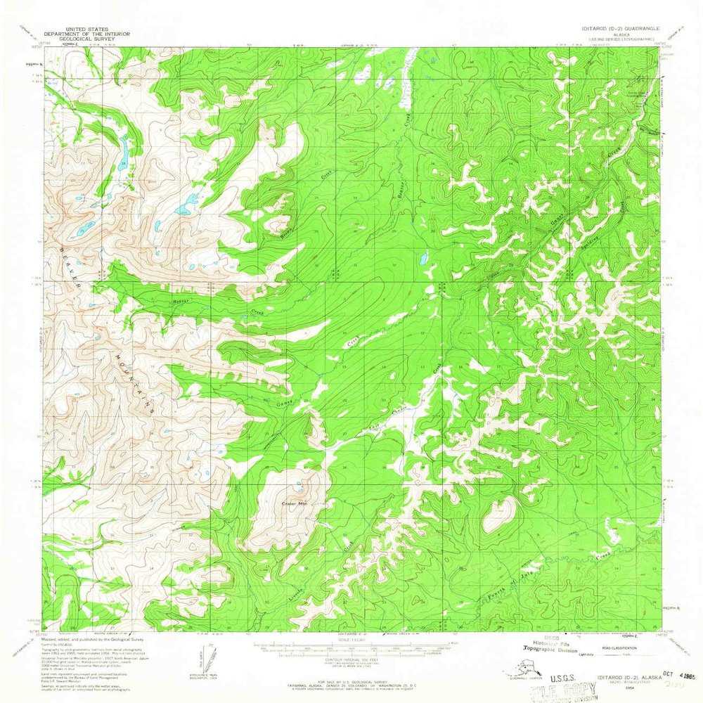 YellowMaps Iditarod D 2 AK topo map, 1:63360 Scale, 15 X 15 Minute, Historical, 1954, Updated 1965, 20.8 x 18 in - Polypropylene