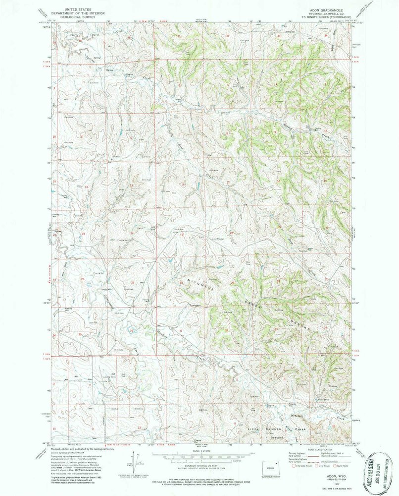 YellowMaps Adon WY topo map, 1:24000 Scale, 7.5 X 7.5 Minute, Historical, 1972, Updated 1987, 26.9 x 21.7 in - Polypropylene